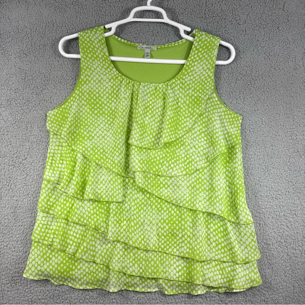 Dress Barn Vibrant Green Layered Ruffle Sleeveless Blouse